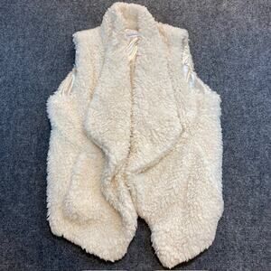 Calvin Klein  Faux Fur Womens Vest Open Front Large Ivory Cozy Boho Chic Neutral